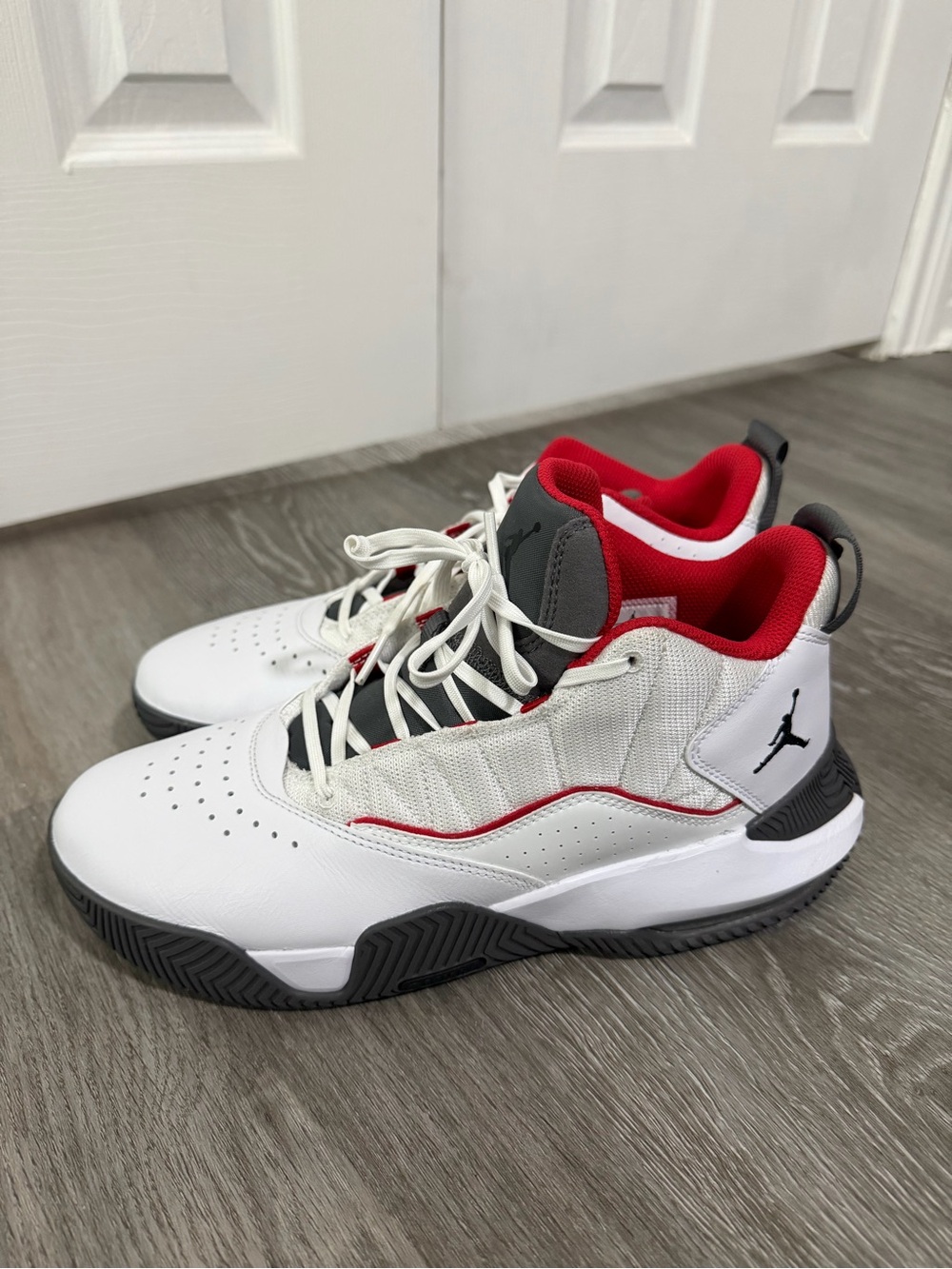 Jordan ' White/Gray/Red High-Top Basketball Shoes